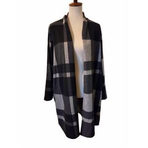 NEW MIMI K women's open-front plaid cardigan in grey